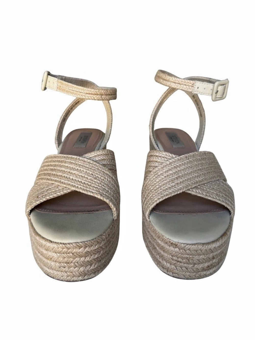 Steve Madden Platform Wedge Sandals in Beige Rattan Like New